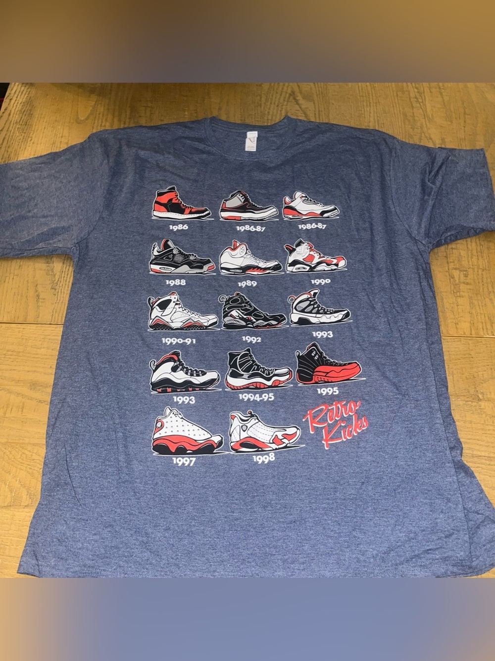 Retro Kicks Shirt Mens Air Jordan Graphic Tee 80s 90s XXL 2XL Blue-Gray